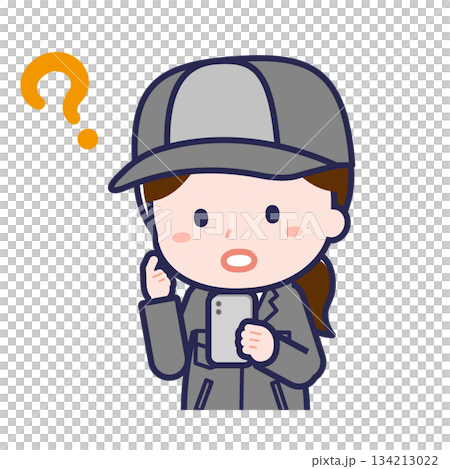 スマートフォンを使う「工場作業員」の女性 134213022