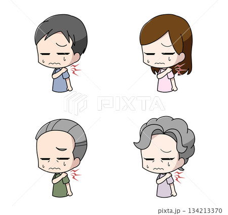 肩がこる人物のイラスト4種類セット 134213370