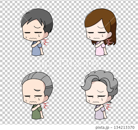 肩がこる人物のイラスト4種類セット 134213370