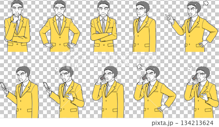 中年男子身著西裝，上半身，正面，斜角，10件套裝（簡約） 134213624