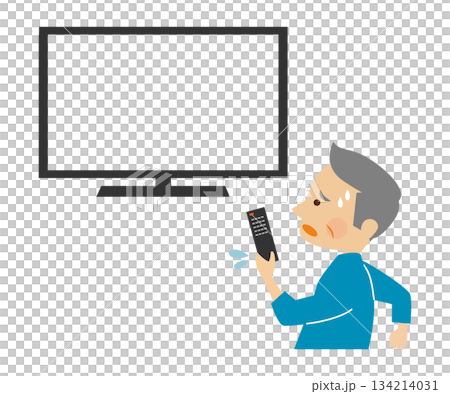 Illustration of a man surprised at the TV screen 134214031