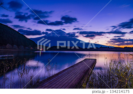 【静岡県】秋の田貫湖・湖畔の情景と富士山 夜明け前 【静岡県】秋の田貫湖・湖畔の情景と富士山 夜明け前 134214175