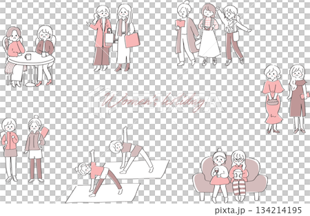 A cute illustration set of women enjoying their hobbies on vacation 134214195