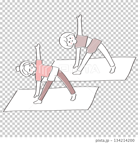 Illustration of young women enjoying yoga 134214200