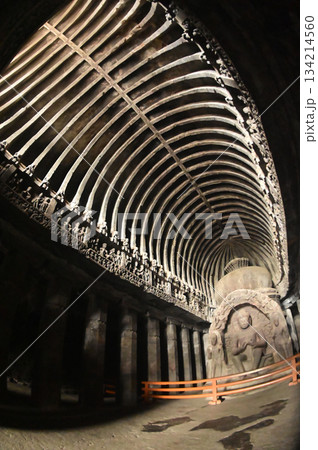 Buddha statue in Cave No.10 of the Buddhist temple at Ellora Caves. Elora a UNESCO World Heritage Site, is one of the world's largest collections of rock-cut temples and shrines. Buddha statue in Cave No.10 of the Buddhist temple at Ellora Caves. Elora a UNESCO World Heritage Site, is one of the world's largest collections of rock-cut temples and shrines. 134214560