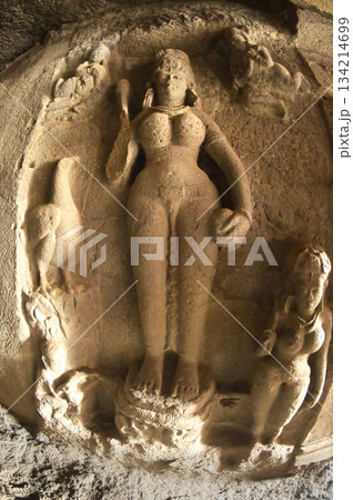 The religious sites and art at the Elora Caves,a UNESCO World Heritage Site,are one of the world's largest collections of rock-cut temples, dating back to 600-1000 AD. Located at Aurangabud in India. The religious sites and art at the Elora Caves,a UNESCO World Heritage Site,are one of the world's largest collections of rock-cut temples, dating back to 600-1000 AD. Located at Aurangabud in India. 134214699