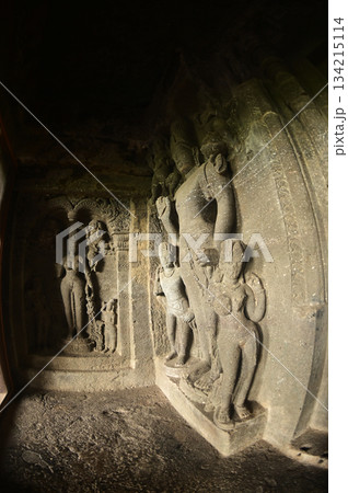 The religious sites and art at the Elora Caves,a UNESCO World Heritage Site,are one of the world's largest collections of rock-cut temples, dating back to 600-1000 AD. Located at Aurangabud in India. The religious sites and art at the Elora Caves,a UNESCO World Heritage Site,are one of the world's largest collections of rock-cut temples, dating back to 600-1000 AD. Located at Aurangabud in India. 134215114
