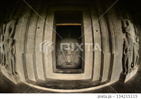 The religious sites and art at the Elora Caves,a UNESCO World Heritage Site,are one of the world's largest collections of rock-cut temples, dating back to 600-1000 AD. Located at Aurangabud in India. 134215115