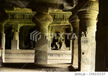 The religious sites and art at the Elora Caves,a UNESCO World Heritage Site,are one of the world's largest collections of rock-cut temples, dating back to 600-1000 AD. Located at Aurangabud in India. 134215137