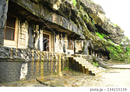 The religious sites and art at the Elora Caves,a UNESCO World Heritage Site,are one of the world's largest collections of rock-cut temples, dating back to 600-1000 AD. Located at Aurangabud in India. 134215139