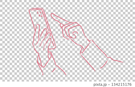 Line drawing illustration of a woman's hand operating a smartphone Line drawing illustration of a woman's hand operating a smartphone 134215176