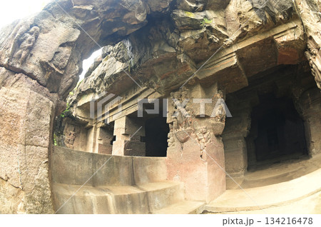 The religious sites and art at the Elora Caves,a UNESCO World Heritage Site,are one of the world's largest collections of rock-cut temples, dating back to 600-1000 AD. Located at Aurangabud in India. 134216478