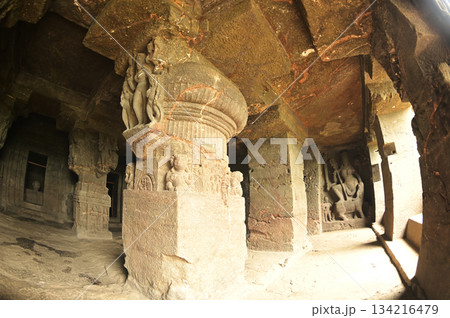 The religious sites and art at the Elora Caves,a UNESCO World Heritage Site,are one of the world's largest collections of rock-cut temples, dating back to 600-1000 AD. Located at Aurangabud in India. The religious sites and art at the Elora Caves,a UNESCO World Heritage Site,are one of the world's largest collections of rock-cut temples, dating back to 600-1000 AD. Located at Aurangabud in India. 134216479
