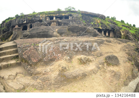 The religious sites and art at the Elora Caves,a UNESCO World Heritage Site,are one of the world's largest collections of rock-cut temples, dating back to 600-1000 AD. Located at Aurangabud in India. 134216488