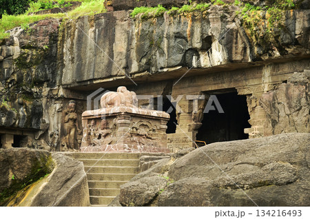 The religious sites and art at the Elora Caves,a UNESCO World Heritage Site,are one of the world's largest collections of rock-cut temples, dating back to 600-1000 AD. Located at Aurangabud in India. The religious sites and art at the Elora Caves,a UNESCO World Heritage Site,are one of the world's largest collections of rock-cut temples, dating back to 600-1000 AD. Located at Aurangabud in India. 134216493