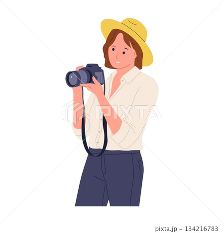 Illustration of Female Photographer Taking Pictures Illustration of Female Photographer Taking Pictures 134216783