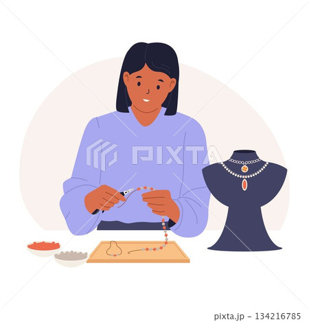 Illustration of Woman Making Jewelry 134216785