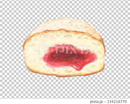 Berliner with raspberry jam watercolor pencil illustration 134218770