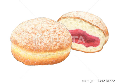 ラズベリージャム入りベルリーナ　水彩色鉛筆イラスト 134218772