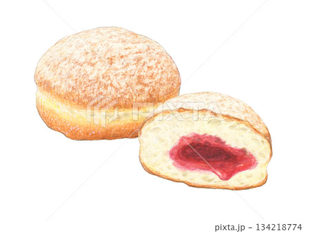 ラズベリージャム入りベルリーナ　水彩色鉛筆イラスト 134218774