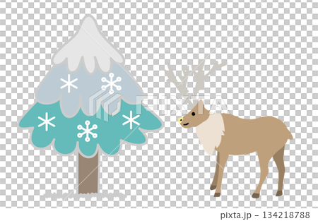 雪が積もった木とトナカイのイラスト 134218788
