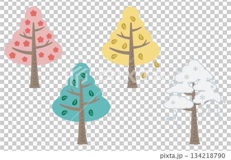 Illustration of a tree in each of the four seasons (spring, summer, autumn, winter) Illustration of a tree in each of the four seasons (spring, summer, autumn, winter) 134218790