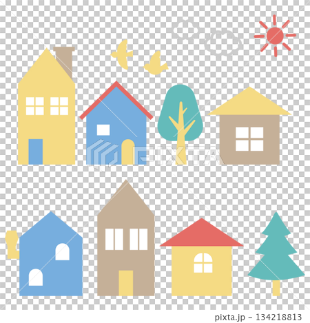 色彩繽紛的建築物的可愛城市景觀插圖 134218813