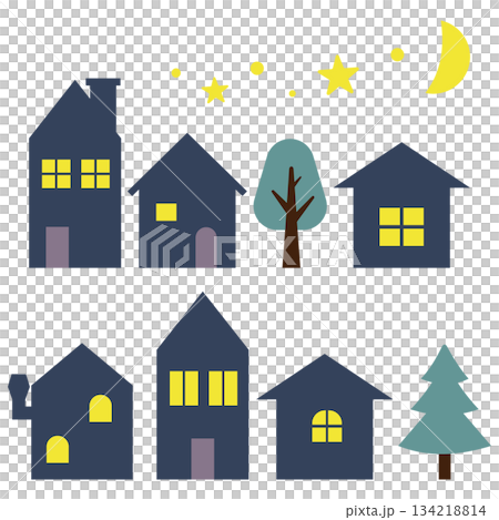 夜景城市景觀插圖,建築物輪廓清晰可見。 夜景城市景觀插圖,建築物輪廓清晰可見。 134218814