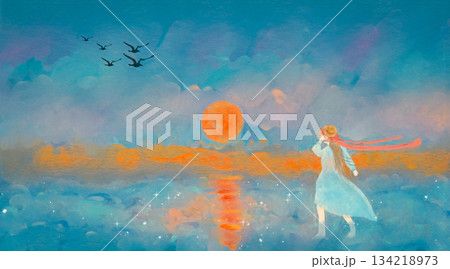 夕焼けと海 134218973