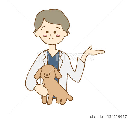 白衣を着た獣医の可愛い手描き風のイラスト2案内 白衣を着た獣医の可愛い手描き風のイラスト2案内 134219457