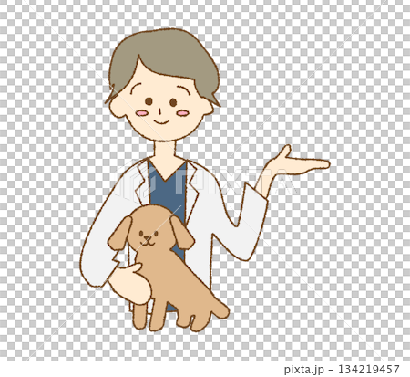 白衣を着た獣医の可愛い手描き風のイラスト2案内 白衣を着た獣医の可愛い手描き風のイラスト2案内 134219457
