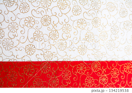 木版手摺り吉祥文様の菊唐草和紙 134219538