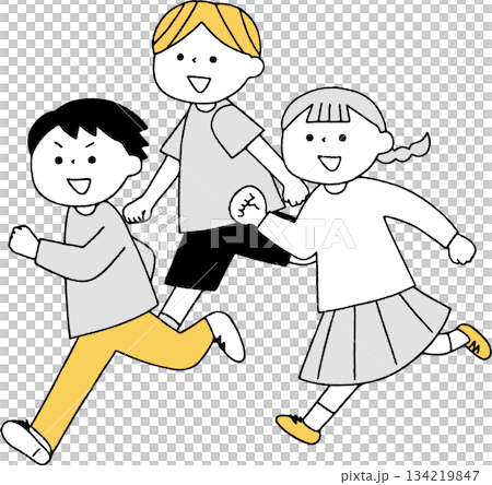 Children running energetically, monochrome 134219847