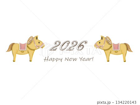 2頭の馬と白背景のシンプルなカラーイラスト 134220143