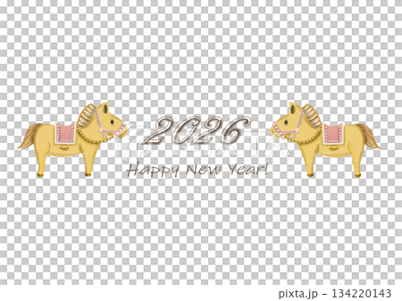 2頭の馬と白背景のシンプルなカラーイラスト 134220143