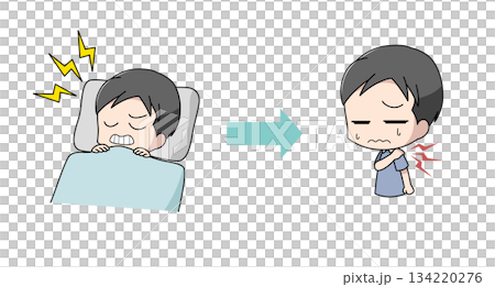 歯ぎしりが原因で肩がこる男性のイラスト 134220276