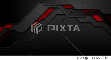 Black and red geometric technology abstract background Black and red geometric technology abstract background 134220516