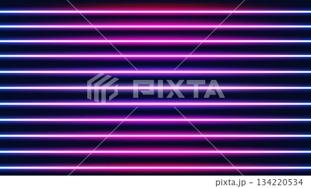 vibrant dark abstract background illuminated by multiple horizontal neon lines. modern retro futuristic synth wave aesthetic, perfect for technology 134220534