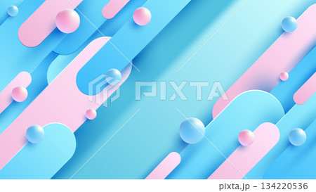 Modern abstract background with vibrant geometric shapes, pastel blue and pink spheres, and dynamic overlapping 3D papercut elements for contemporary graphic design Modern abstract background with vibrant geometric shapes, pastel blue and pink spheres, and dynamic overlapping 3D papercut elements for contemporary graphic design 134220536