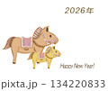 馬の親子の年賀状のカラーイラスト 134220833
