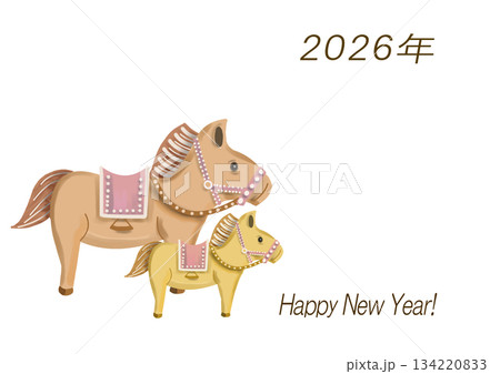 馬の親子の年賀状のカラーイラスト 馬の親子の年賀状のカラーイラスト 134220833