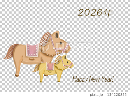 馬の親子の年賀状のカラーイラスト 馬の親子の年賀状のカラーイラスト 134220833
