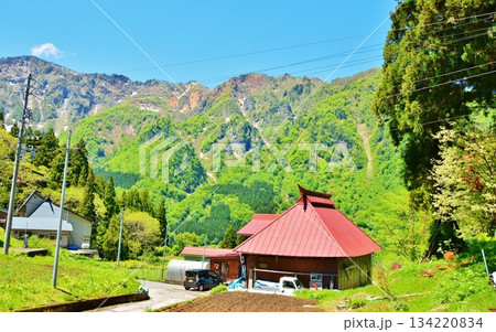 新緑の秘境秋山郷古民家風景 新緑の秘境秋山郷古民家風景 134220834