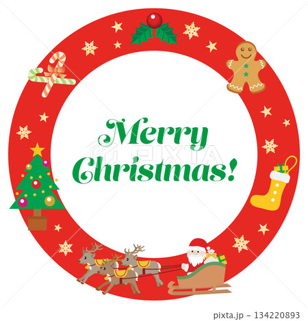 クリスマスの丸いフレームイラスト クリスマスの丸いフレームイラスト 134220893