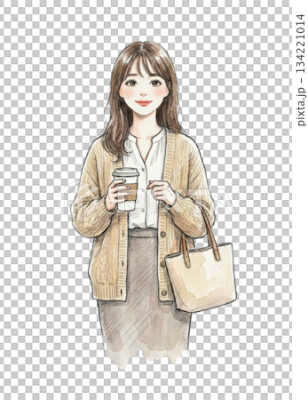 A woman holding a cafe latte 134221014