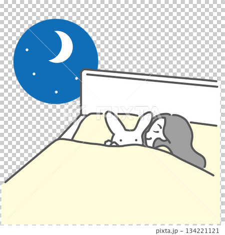 Woman sleeping with stuffed toy 134221121