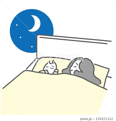 赤ちゃんと寝る女性 134221122