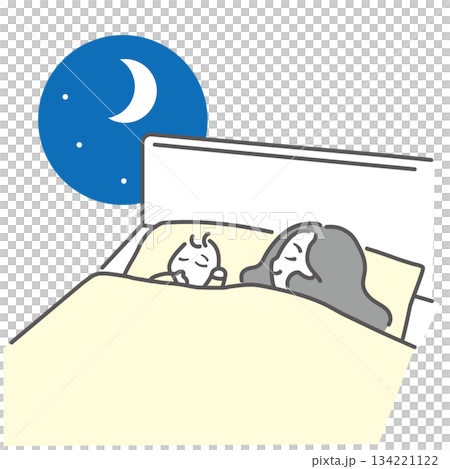 赤ちゃんと寝る女性 134221122