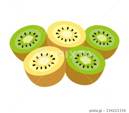 カットしたゴールドキウイとグリーンキウイ 134221150