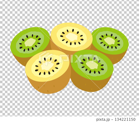 カットしたゴールドキウイとグリーンキウイ 134221150